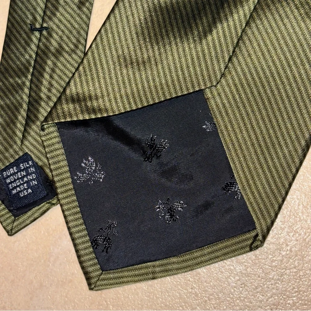 Vintage Brooks Brothers Makers Olive Green Woven Silk Tie England Silk